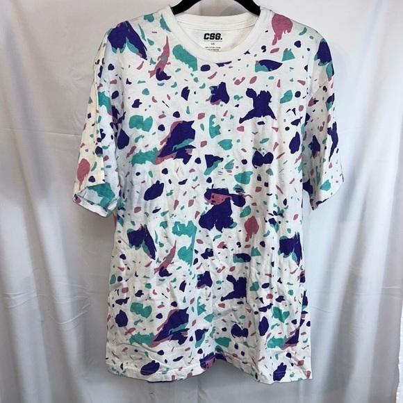 CSG Shirt Short Sleeve Pullover Crewneck Tee Multicolor Geometric Splatter Top - Picture 2 of 7